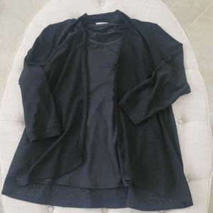 KIM ROGERS Faux Cardigan Tank Attached XL 2fer Black Sweater Tank Top